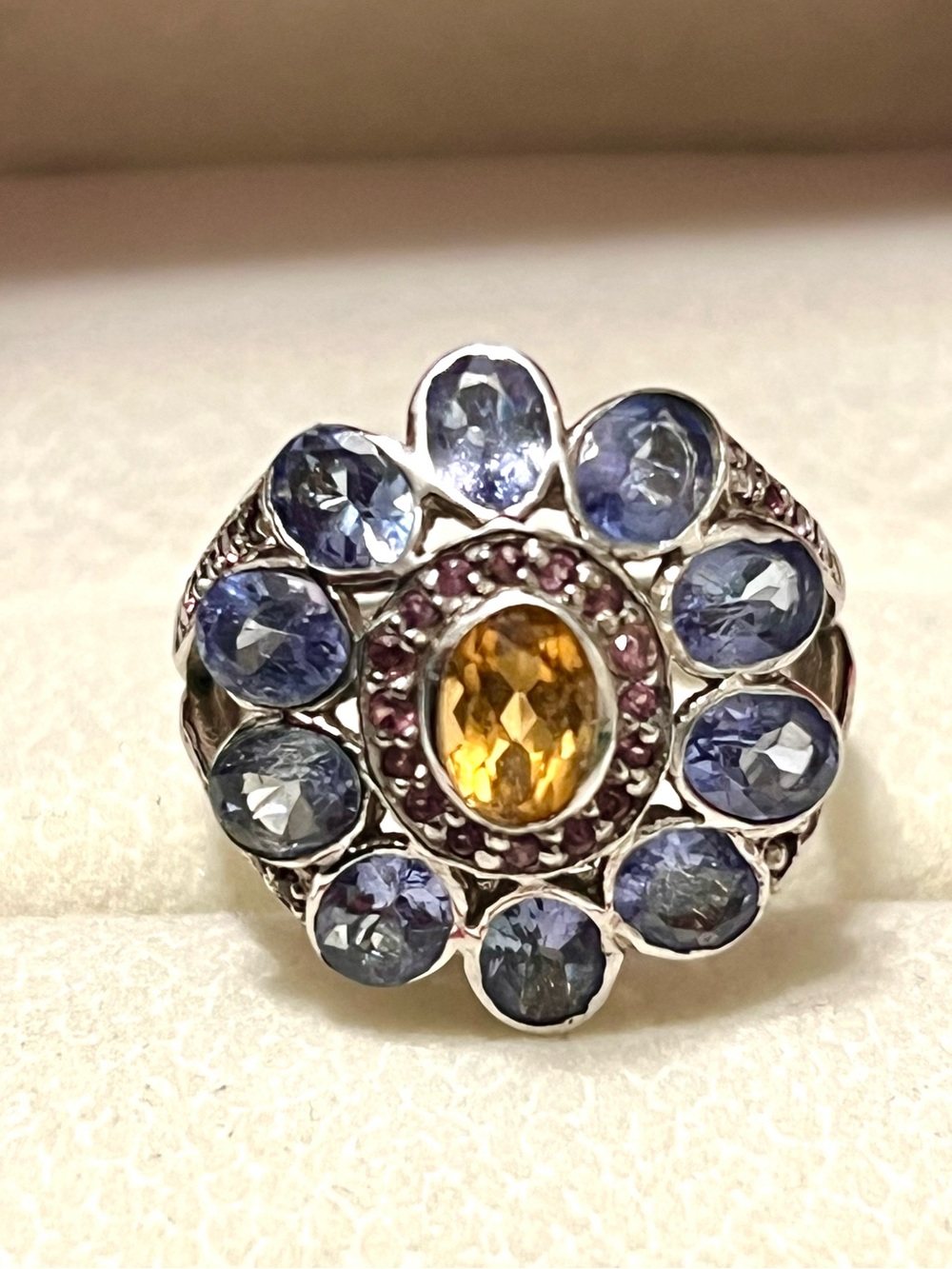 Genuine Tanzanite and citrine ring